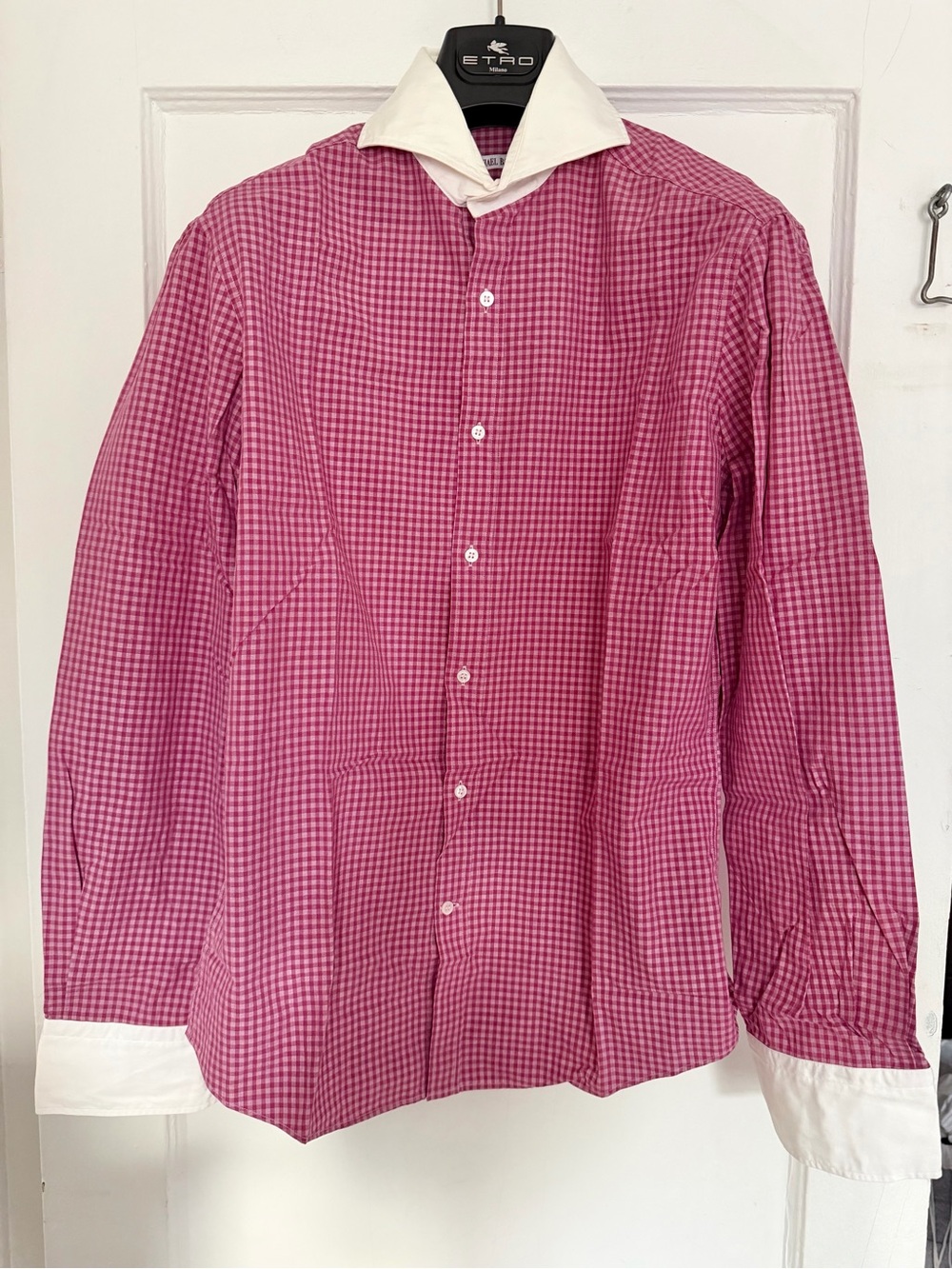 Michael Bastian Pink Gingham Dress Shirt with White Contrast Collar